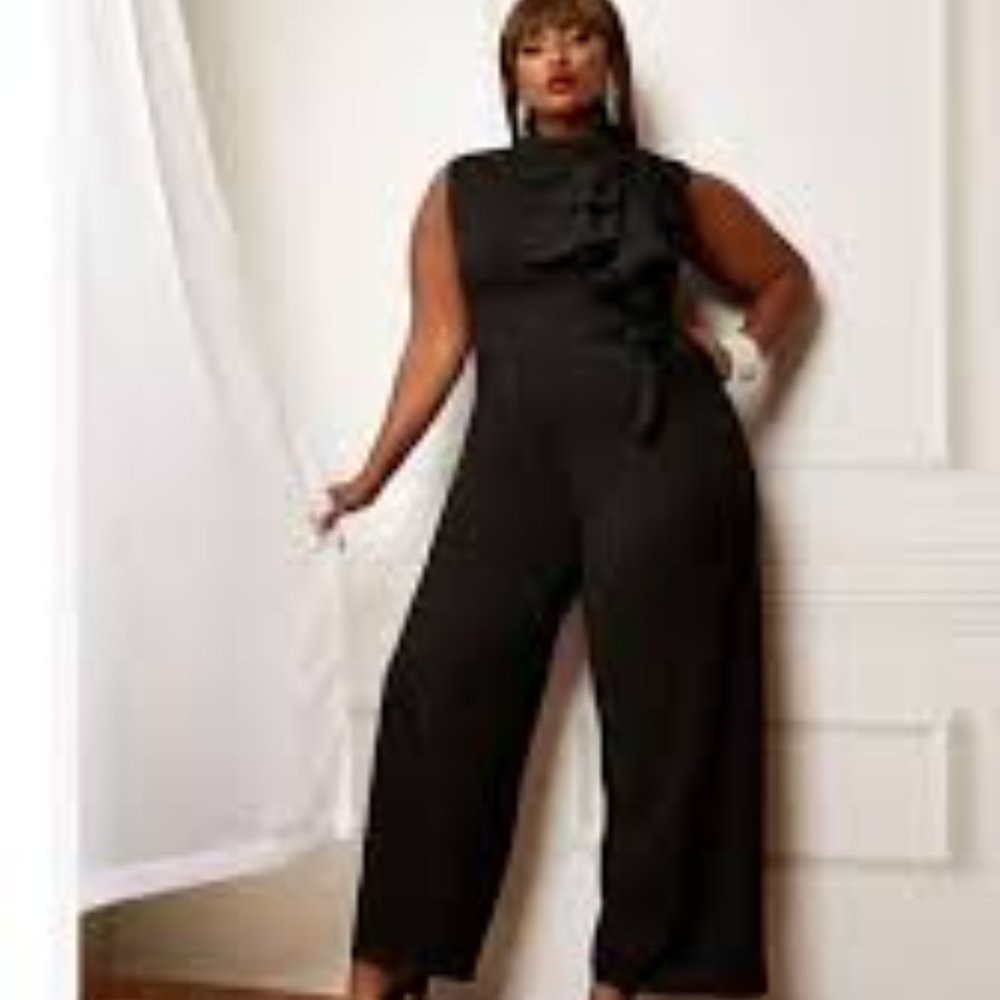 NWT Ashley Stewart double ruffle black jumper size 22/24